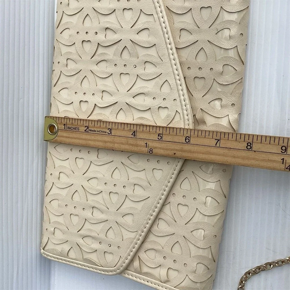 Urban‎ Expressions Beige Floral Perforated Clutch with Gold Chain Strap